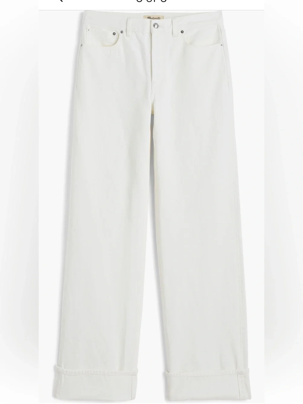 Madewell Low Slung Baggy Jeans Pure White Rigid Wide Leg Relaxed Size 30 NWT
